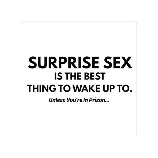 Sticker — "Surprise Sex Is The Best Thing To Wake Up To" Funny Transparent Outdoor Sticker
