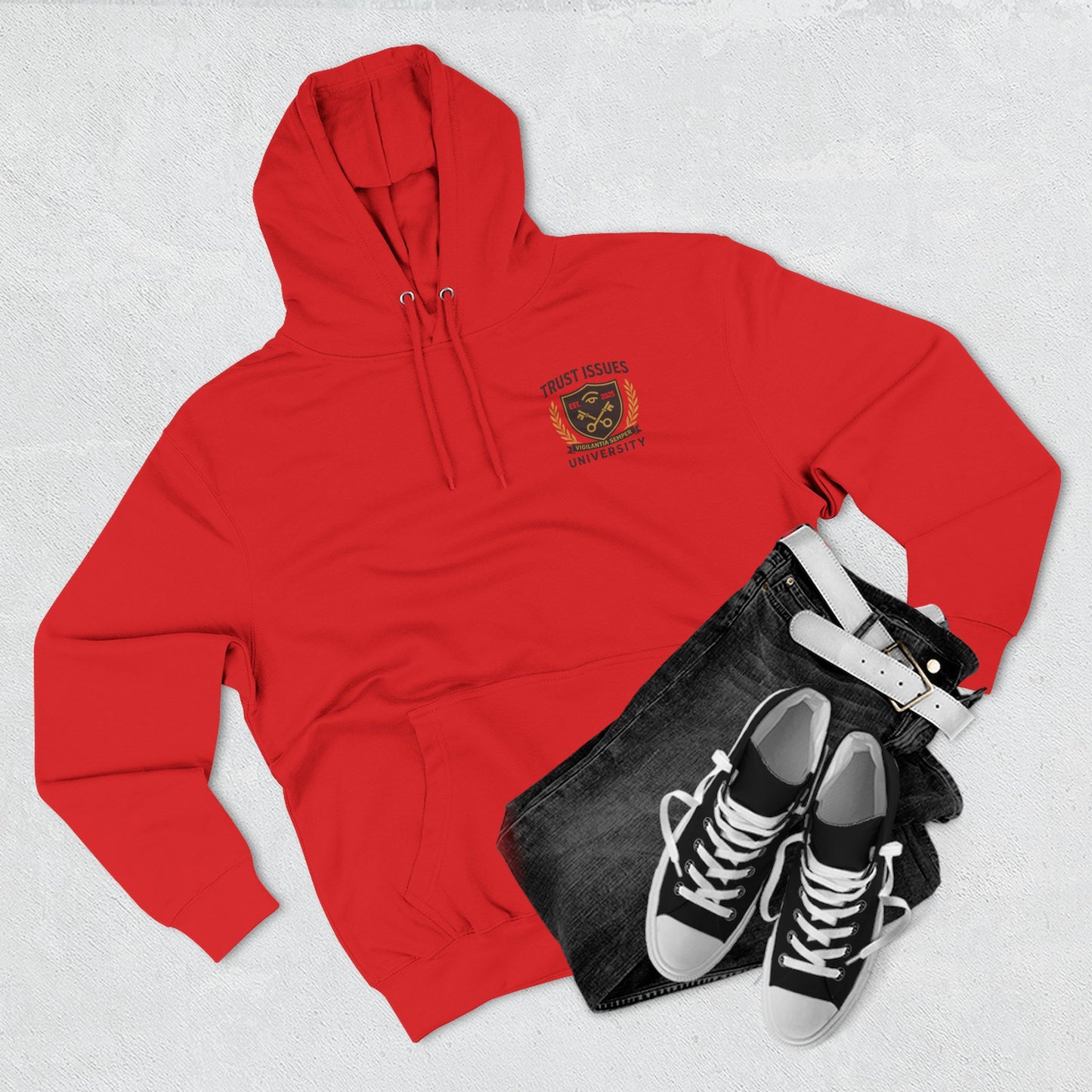 Trust Issues University Hoodie — Crest Logo Fleece Pullover ("Trust Issues")