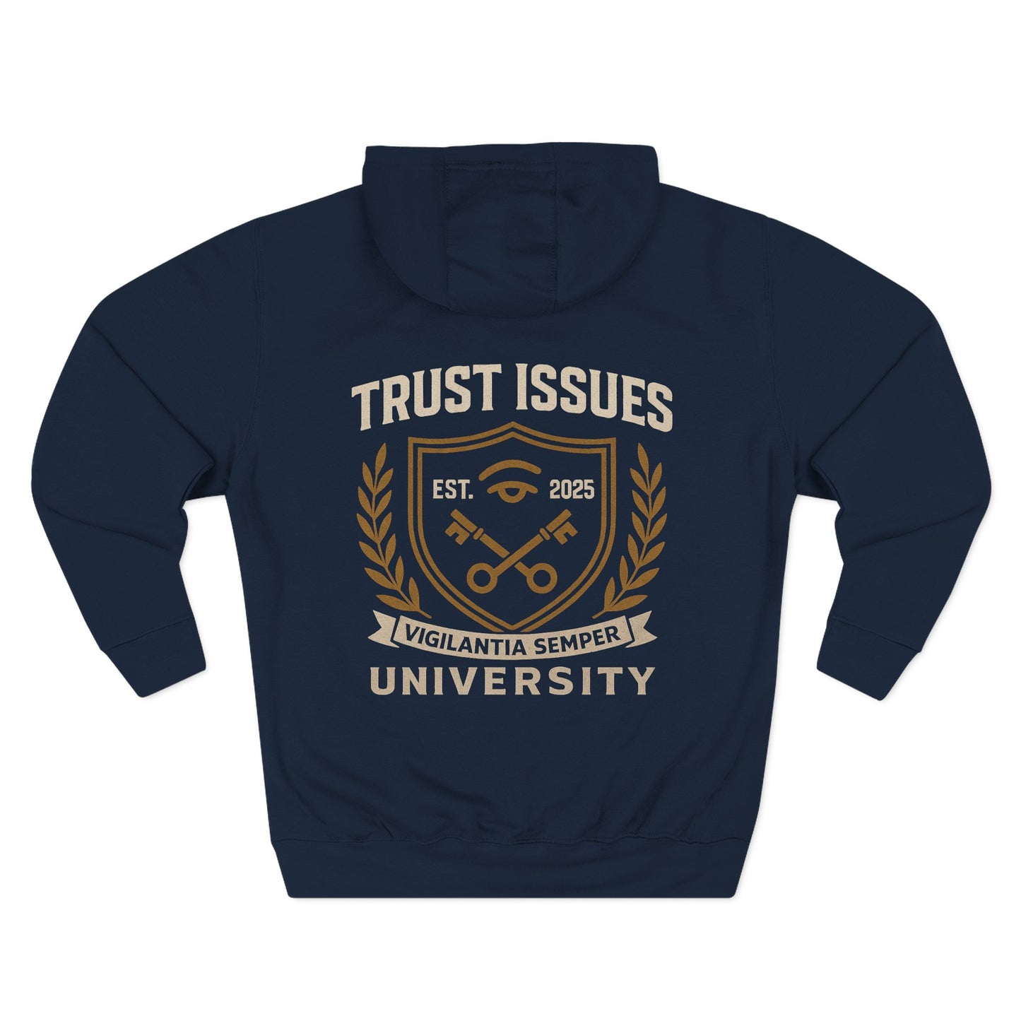 Trust Issues University Hoodie — Vintage Collegiate Crest Fleece Pullover