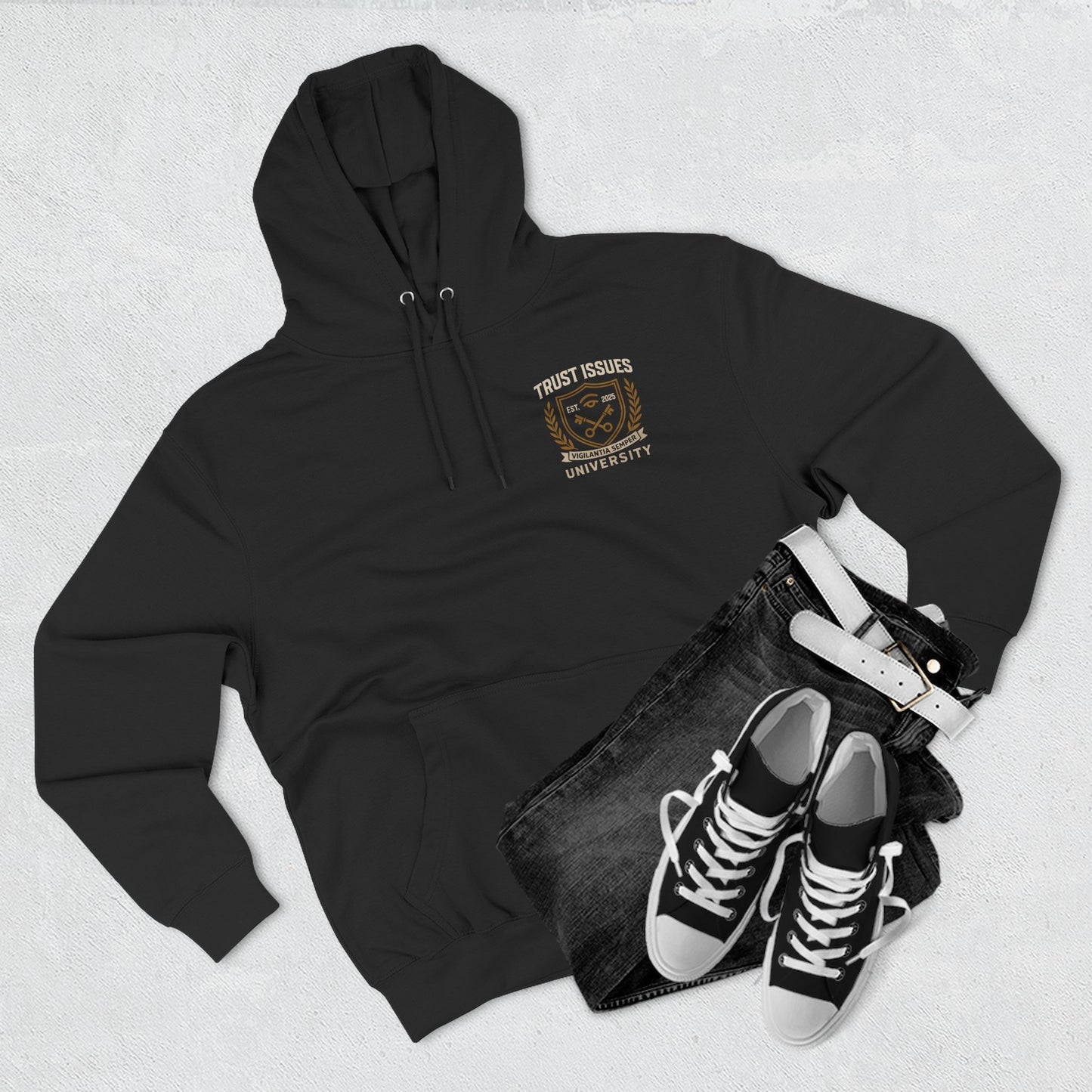 Trust Issues University Hoodie — Vintage Collegiate Crest Fleece Pullover