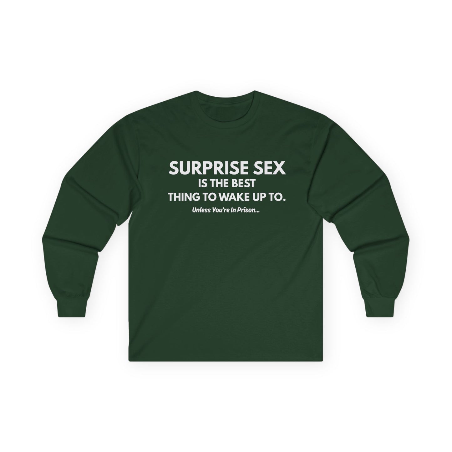 Long Sleeve Tee — Subtle 'Surprise Sex' Minimalist Graphic