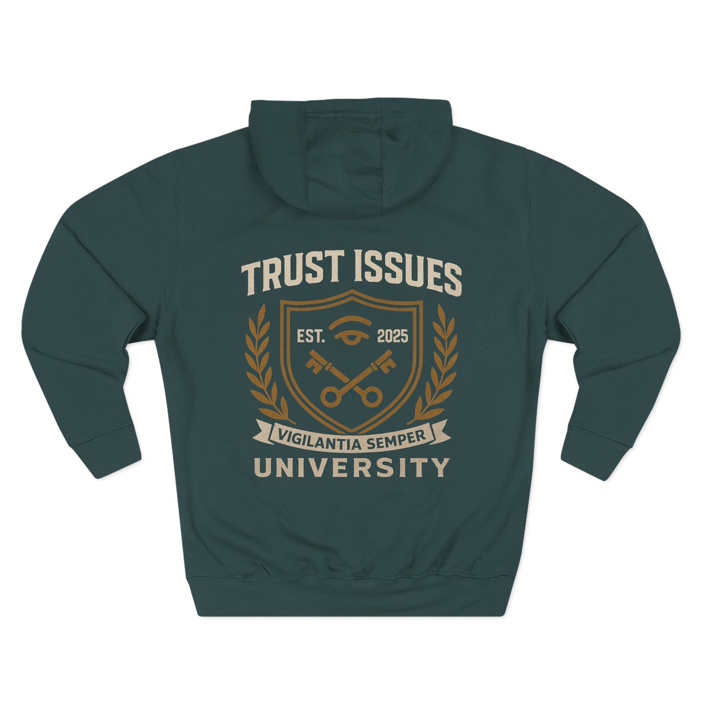 Trust Issues University Hoodie — Vintage Collegiate Crest Fleece Pullover