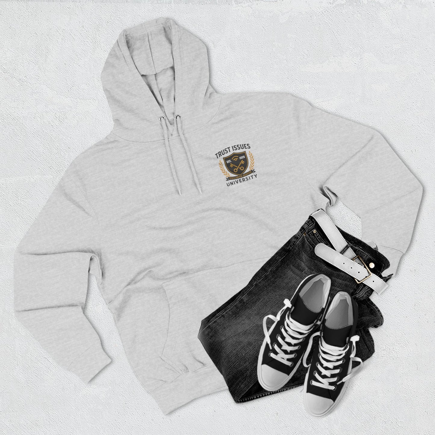 Trust Issues University Hoodie — Crest Logo Fleece Pullover ("Trust Issues")