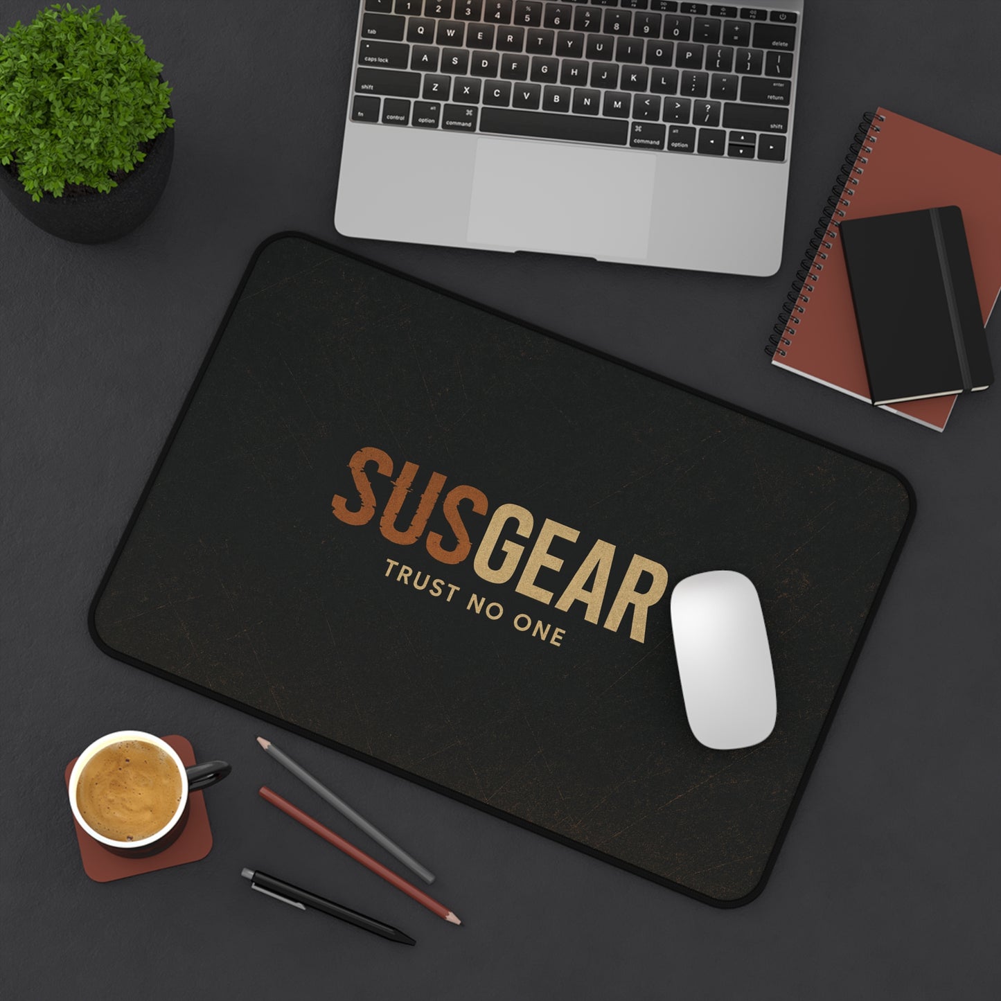 Desk Mat — SUS GEAR “Trust No One” Black Gaming/Work Desk Mat