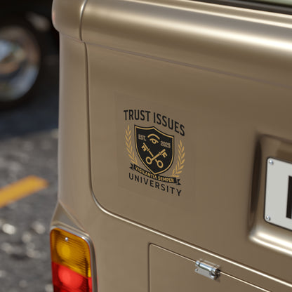 Trust Issues University Transparent Outdoor Sticker — Crest Logo Square Decal