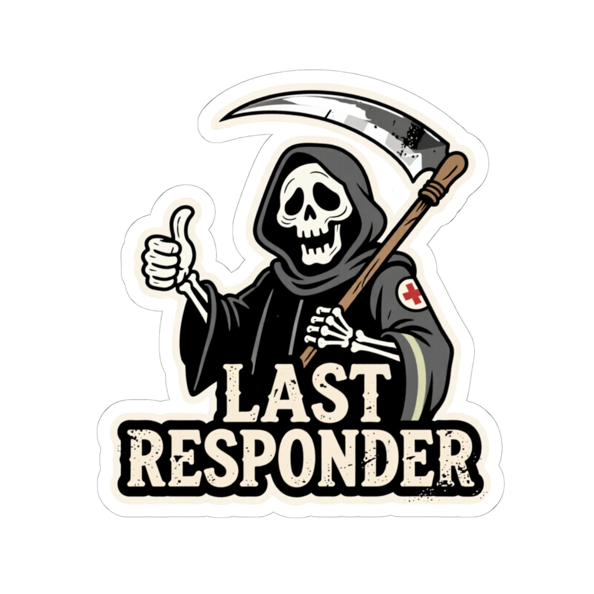 Last Responder Sticker - Grim Reaper Thumbs Up | Dark Humor Vinyl Decal