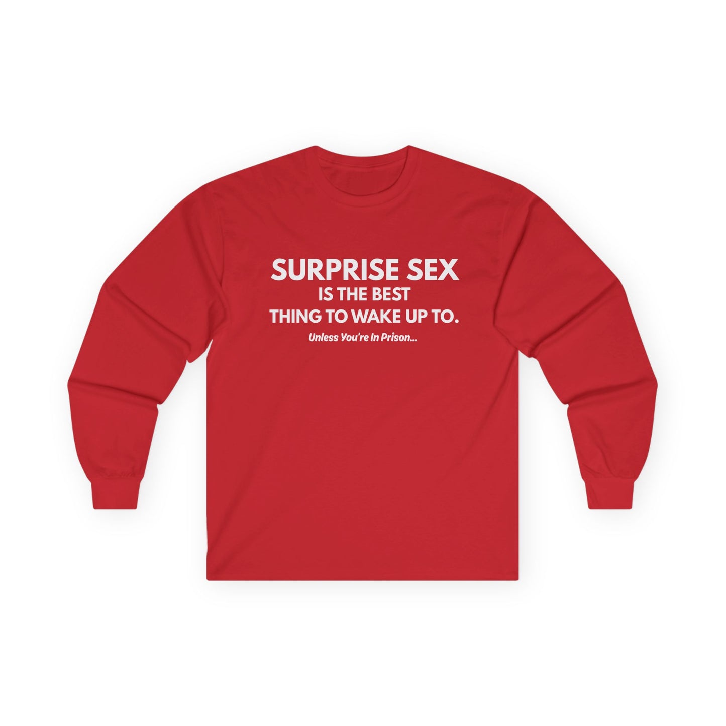 Long Sleeve Tee — Subtle 'Surprise Sex' Minimalist Graphic
