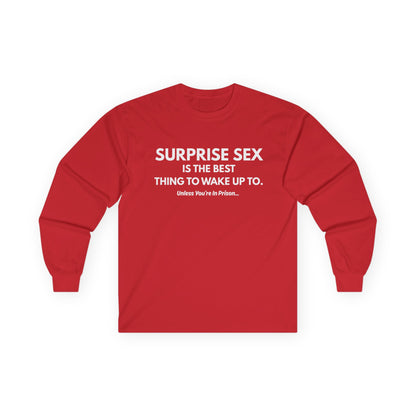 Long Sleeve Tee — Subtle 'Surprise Sex' Minimalist Graphic