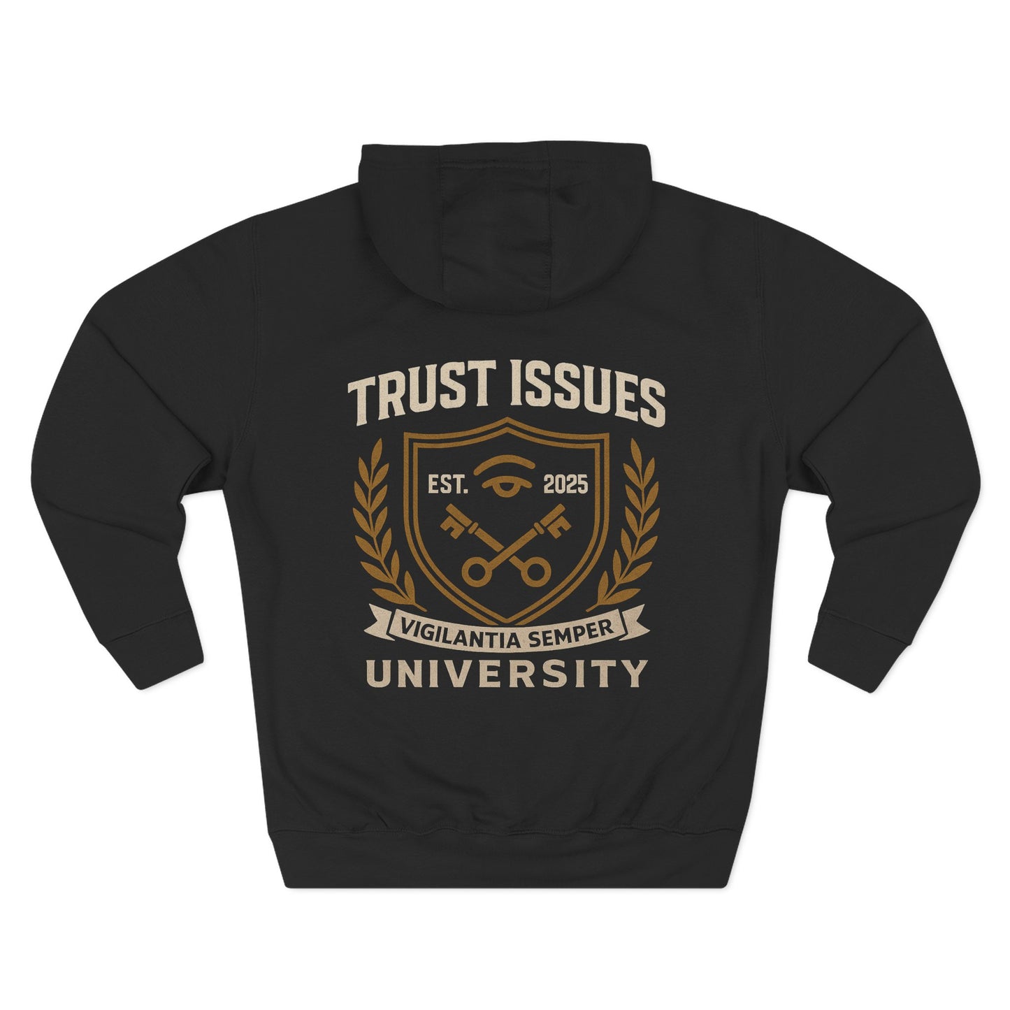 Trust Issues University Hoodie — Vintage Collegiate Crest Fleece Pullover